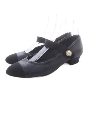 Chanel Ballerina Strap Short Heels Pumps 39C Navy Blue Flats